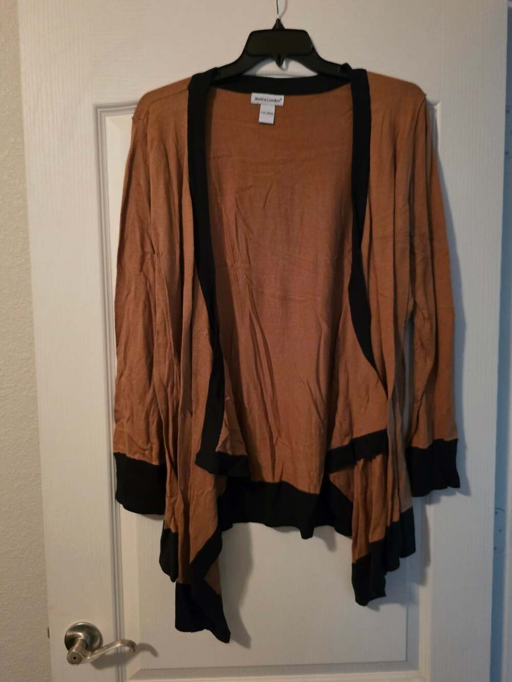 Jessica London Brown and Black Open Front Waterfall Cardigan Sweater Size 18/20
